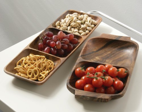 Premier Housewares 2 Section Rectangle Serving Dish with Handles, 4 x 32 x 18 cm - Acacia Wood, Brown - Image 2