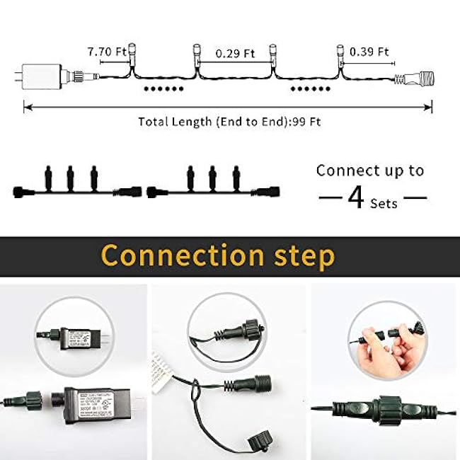 Christmas String Lights End-to-End Plug 8 Modes 108FT 300 LED IP55 Outdoor Waterproof UL Certificated Indoor Fairy Lights Garden Wedding Christma Trees Parties Decoration Multicolor