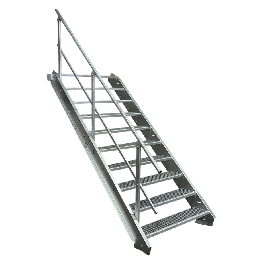 Stahltreppe Industrietreppe Aussentreppe Treppe 10 Stufen-Breite 70cm Variable Geschosshöhe 150-200cm mit einseitigem Geländer