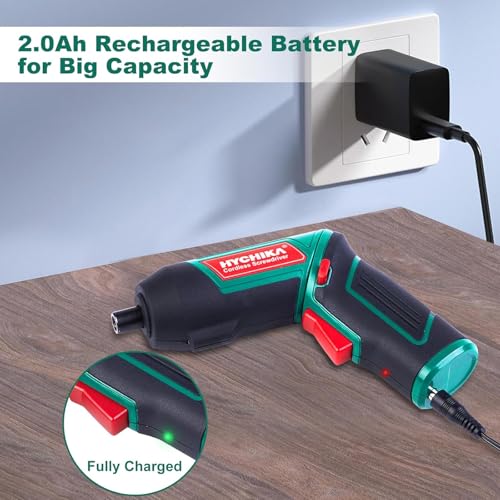 Image of Cordless Screwdriver 6 N.m, HYCHIKA 3.6V 2.0Ah Rechargeable Electric Power Screwdriver Gun, Adjustable 2 Position Handles, Front LED, DC Charging, 20pcs Accessories