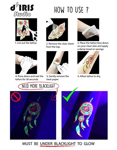 Temporary Uv Reactive Tattoos – 1 Sheet Snake Design Body Paint Art Blacklight Festival Accessories Glow In The Dark Party Supplies | 7.2” X 5.2” Temp Great For Edm Edc Party Rave Parties #TOP7