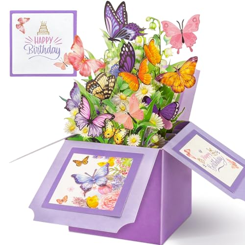 Hierein Birthday Cards for Women, Butterfly Pop Up Card Box, Happy Birthday Gifts Cards for Women,...