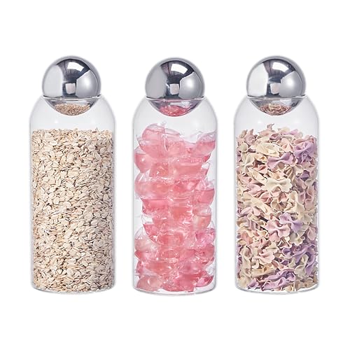 Image of Eden & Willow Set of 3 Glass Storage Jars with Stainless Steel Ball Lid - Clear Glass Canisters for Kitchen Countertop Pantry Organisation (3, 1.2L)