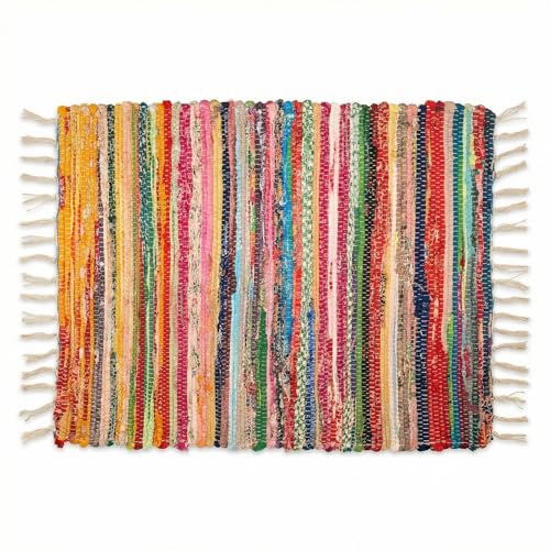 SaoTi Tapis en patchwork recyclé fait à la main (Chindi) - Multicolore, écologique, lavable - pour cuisine, salon ou chambre à coucher 50 x 80 cm