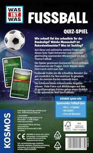 KOSMOS 699734 was ist was Fussball, spannendes Quiz-Spiel für Kinder ab 8 Jahre, Trumpfspiel Kartenspiel für Kinder, Fußball Quartett, Cooles Fußball Spiel