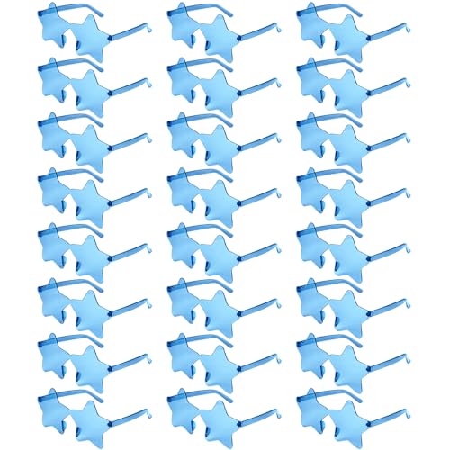NACHLYNN 24 Pcs Rimless Star Shaped Sunglasses Light Blue Transparent Sunglasses Pentagram Glasses for Party Favor Cosplay