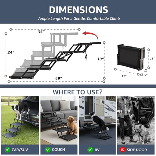 Oiilores Extra Wide 5-Step Dog Stairs