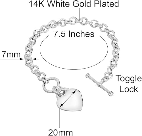 Miniatura 3 de Savlano Pulsera chapada en oro de 14 quilates con dije de corazón de palanca pulsera de cadena Rolo de 75 pulgadas viene con caja de regalo para