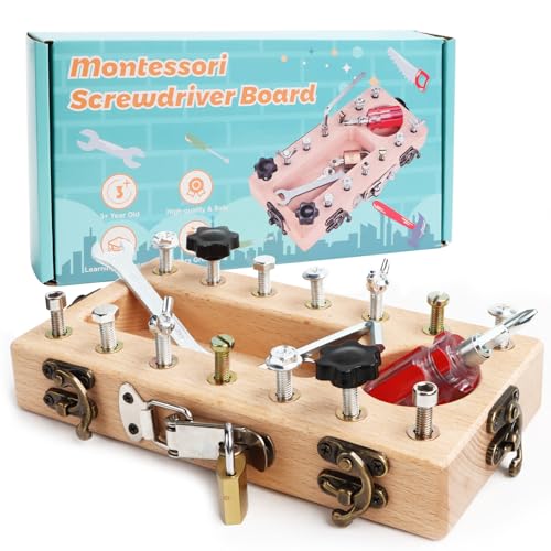 Montessori Schraubendreher Board Set, Montessori Spielzeug für 3 4 5 Jahre alt, Kinder Holz Spielzeug, Holz Schraubbrett, Motorikspielzeug, Geschenk für Mädchen Jungen Montessori Schraubendreher Board Set, Montessori Spielzeug für 3 4 5 Jahre alt, Kinder Holz Spielzeug, Holz Schraubbrett, Motorikspielzeug, Geschenk für Mädchen Jungen
