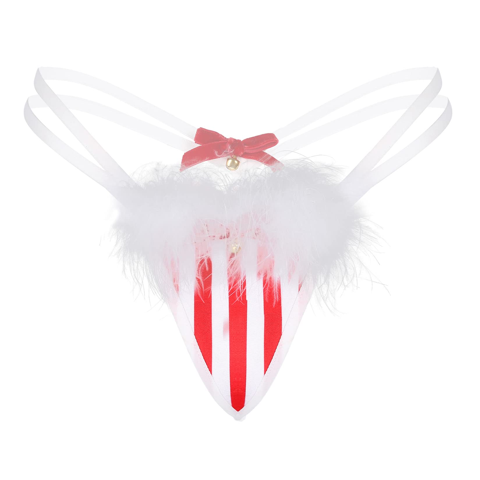 Lejafay Womens Striped Panties Bowknot Feather Trimming Thongs Panties Sexy G-String Underwear