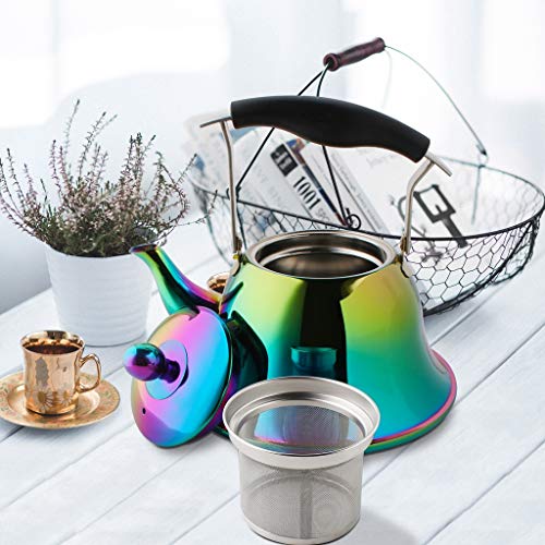 Whistling Tea Kettle Stovetop Stainless Steel Teakettles Teapot with Infuser for Flower Tea Maker Fast Boiling Mirror Finish Rainbow 2 Quart