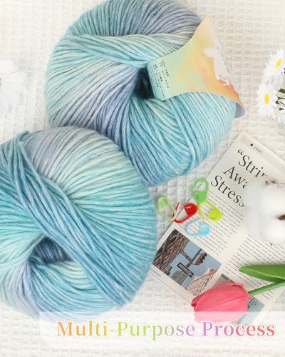 Image of Coopay Yarn for Crocheting Knitting, Gradient Cake Yarns, 2 x 3.53oz - 240yds - 50% Cotton 50% Acrylic Ombre Yarns, Crochet Yarn for Blankets, Shawls, Scarves (104 Blue Light)