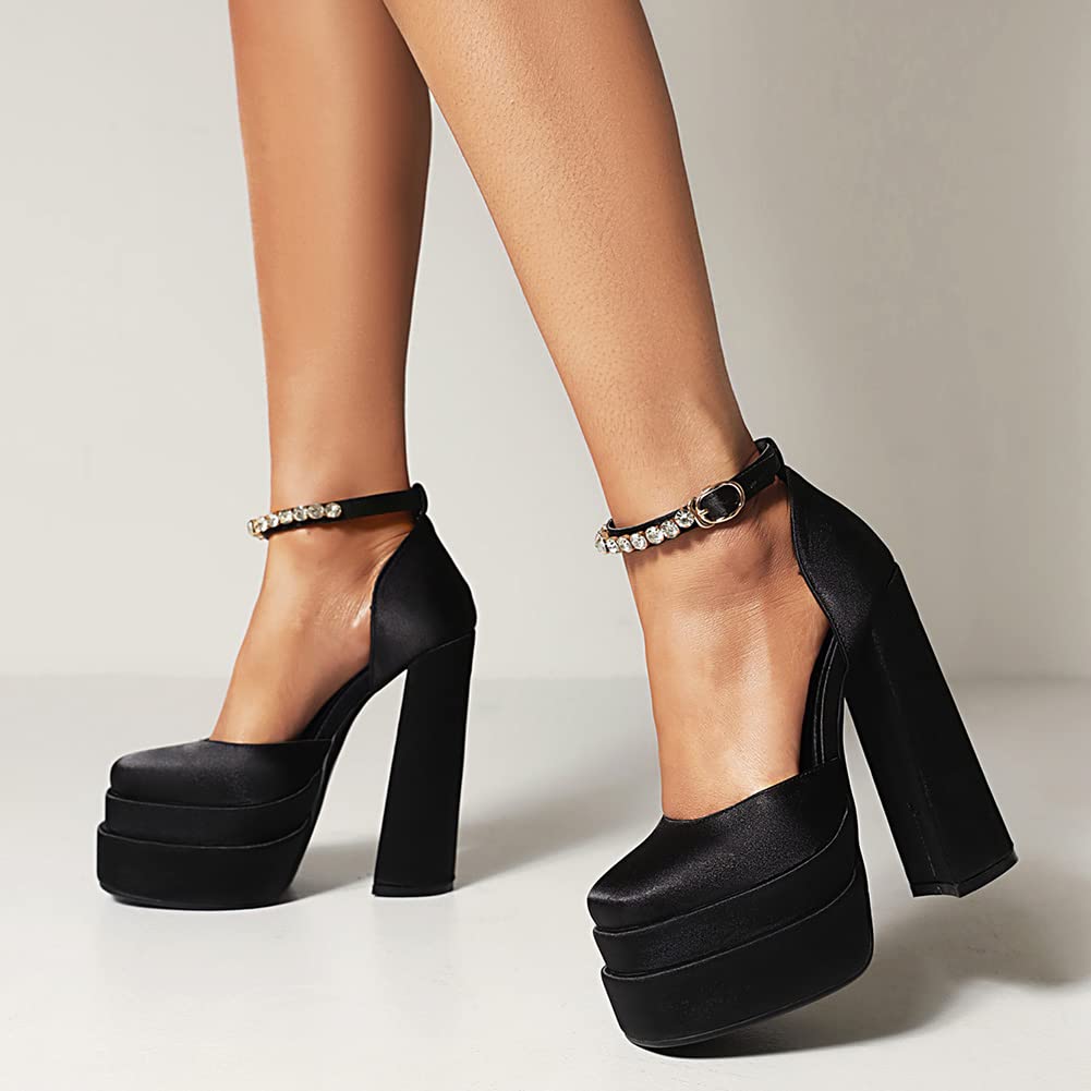 Donnas Platform Chunky High Block Heels Cinturino alla Caviglia Fibbias Wedge Dress Pumps