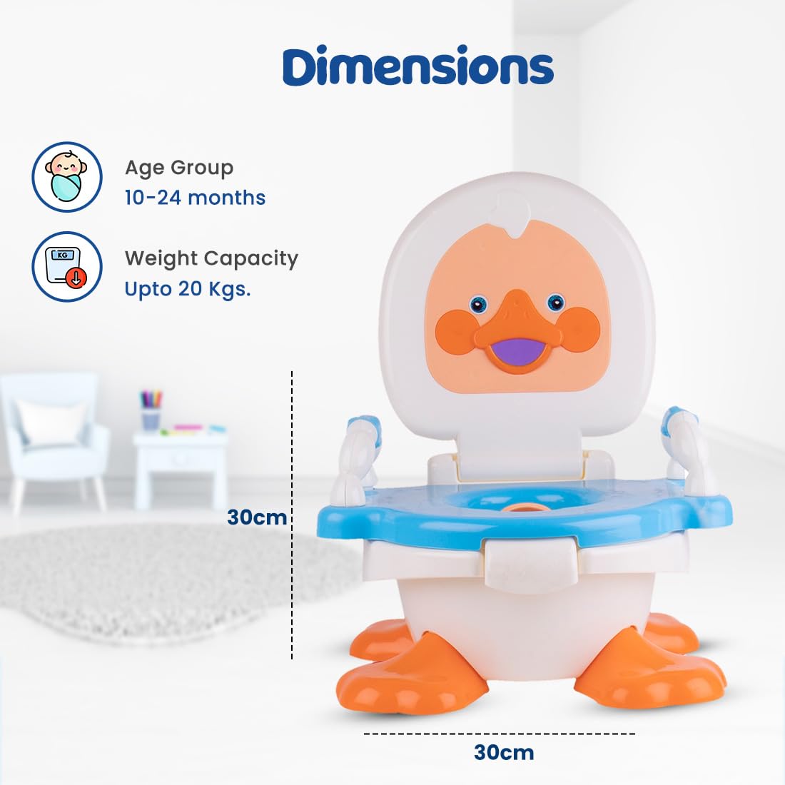 Bumtum Asiento de entrenamiento Duck Potty con cuenco extraíble y una cubierta de tapa, diseño atractivo y asiento de inodoro de color (azul), 1 unidad