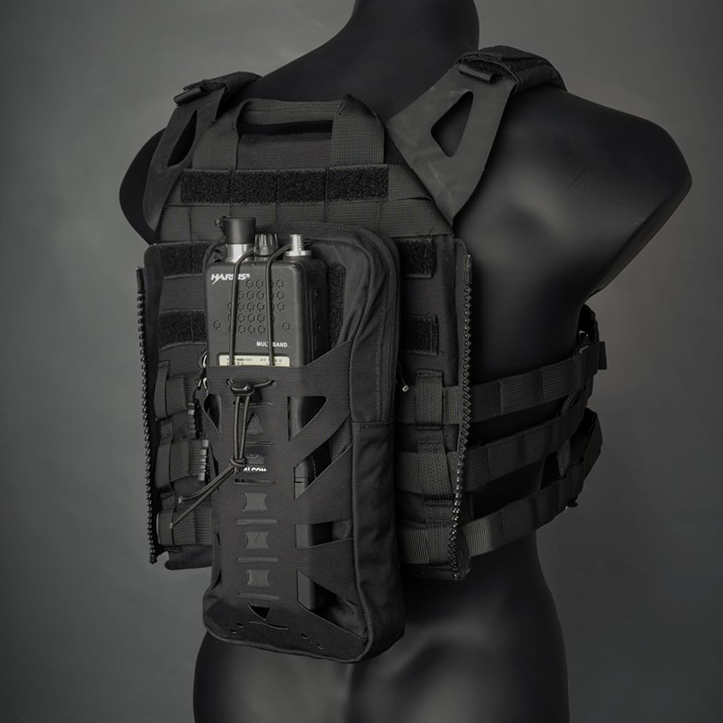 Tactical Trinkrucksack mit innerer Blase für 1L Wasserbeutel Laser Cut MOLLE Hydration Pouch für Wandern Radfahren Laufen und Klettern 500D Nylon(Black)