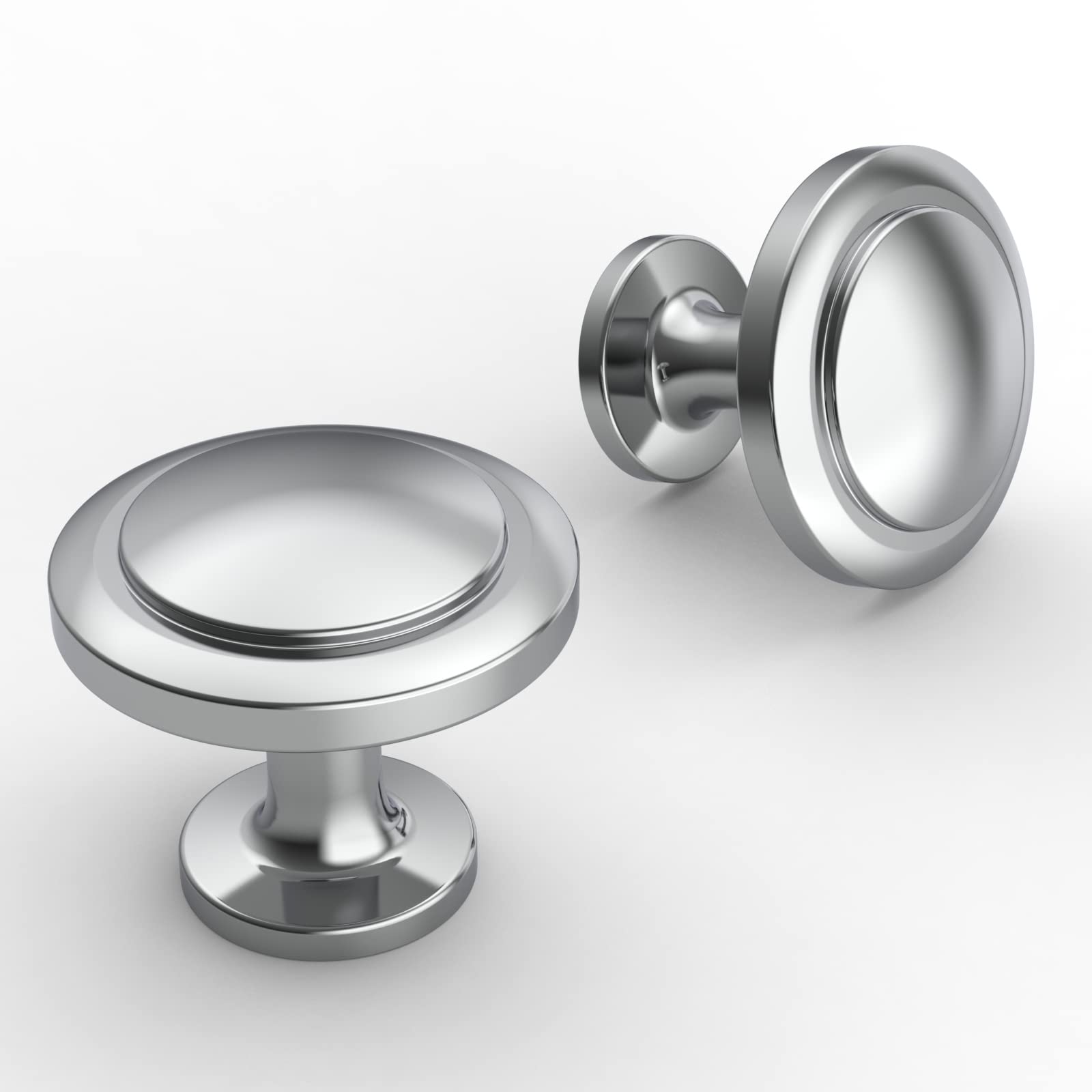 Furniware Chrome Plated 12 Pack Cabinet Hardware Sturdy Knobs, Kitchen Door Cabinet Antique Solid Knobs - 1-1/4" (30Mm) Diameter