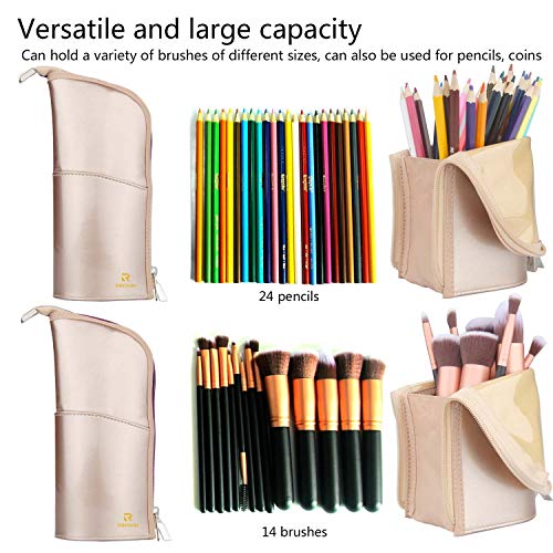 Makeup Brush Holder Organizer Bag Professional Artist Brushes Travel Bag Stand-up Makeup Cup Waterproof Dust-proof Brush Storage Pouch Case (Rose Gold)