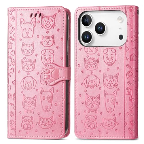 Funda magnética para iPhone 16 rosa con diseño de caricaturas