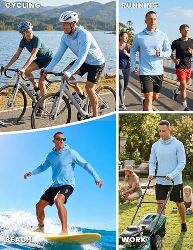 Image of PINSPARK UPF 50+ Sun Protection Hoodie Men with Mask Quick Dry Long Sleeve Fishing Hiking Shirts UV Rash Guard Lightweight
