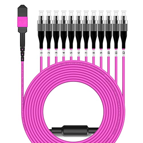 Image of AMPCOM MPO to FC Breakout Cable 50 /125μm Multimode OM4(12 Fiber, MPO to FC, Type B, LSZH /Riser, UPC, Magenta) 15m (49ft)