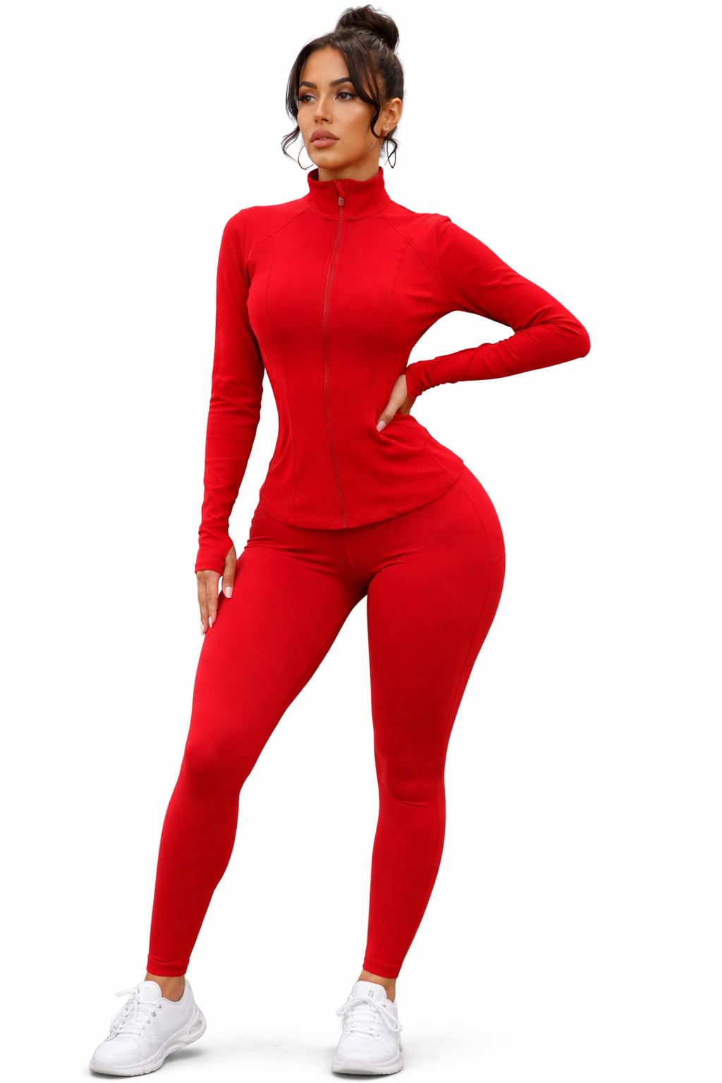 Womens 3-Piece Workout Set with Zip-Up Jacket Tank Top and High-Waist Leggings Stretchy Performance Activewear