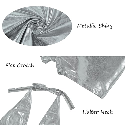 Metallic Bodysuit Halter Neck 70s/80s One Piece Rave Club Wear Bathing Suits Backless Leotards for Women3