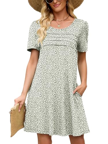 Image of Heymoments Women's Short Sleeve Crewneck Sundress Summer Casual A-Line Beach Dress with Pockets S-2XL