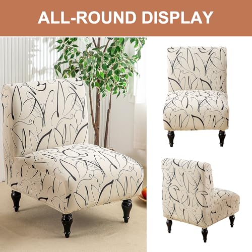 Image of Eco-Ancheng Armless Chair Slipcover Removable Armless Accent Chairs Covers Washable Armless Slipper Chair Slipcover Printed Armless Chair Furniture Protector Covers for Living Dining Room Hotel