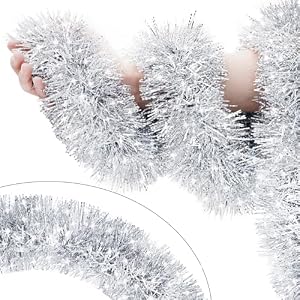 Stzmamil Lametta-Girlande Silber-Weiß, 90 cm