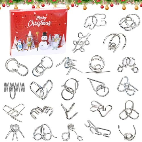 Calendrier de L'avent 2023, 24 Pièces Compte à Rebours de Noël, Casse-Tête Calendrier, Métal Puzzle, Cadeau Noel, Calendrier de L'avent Casse Tete, Surprise Calendrier du Compte à Rebours de Noël