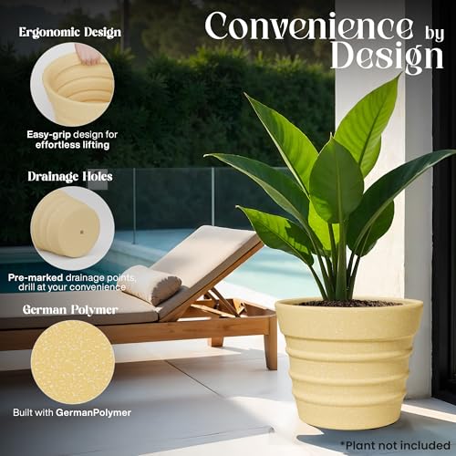 Image of YUCCABE ITALIA FOXB BR 18, 14, 12 INCH Beige Pots for Plants Highly Durable Lightweight Indoor Outdoor Flower Pot Gamla for Living Room, Balcony, Garden