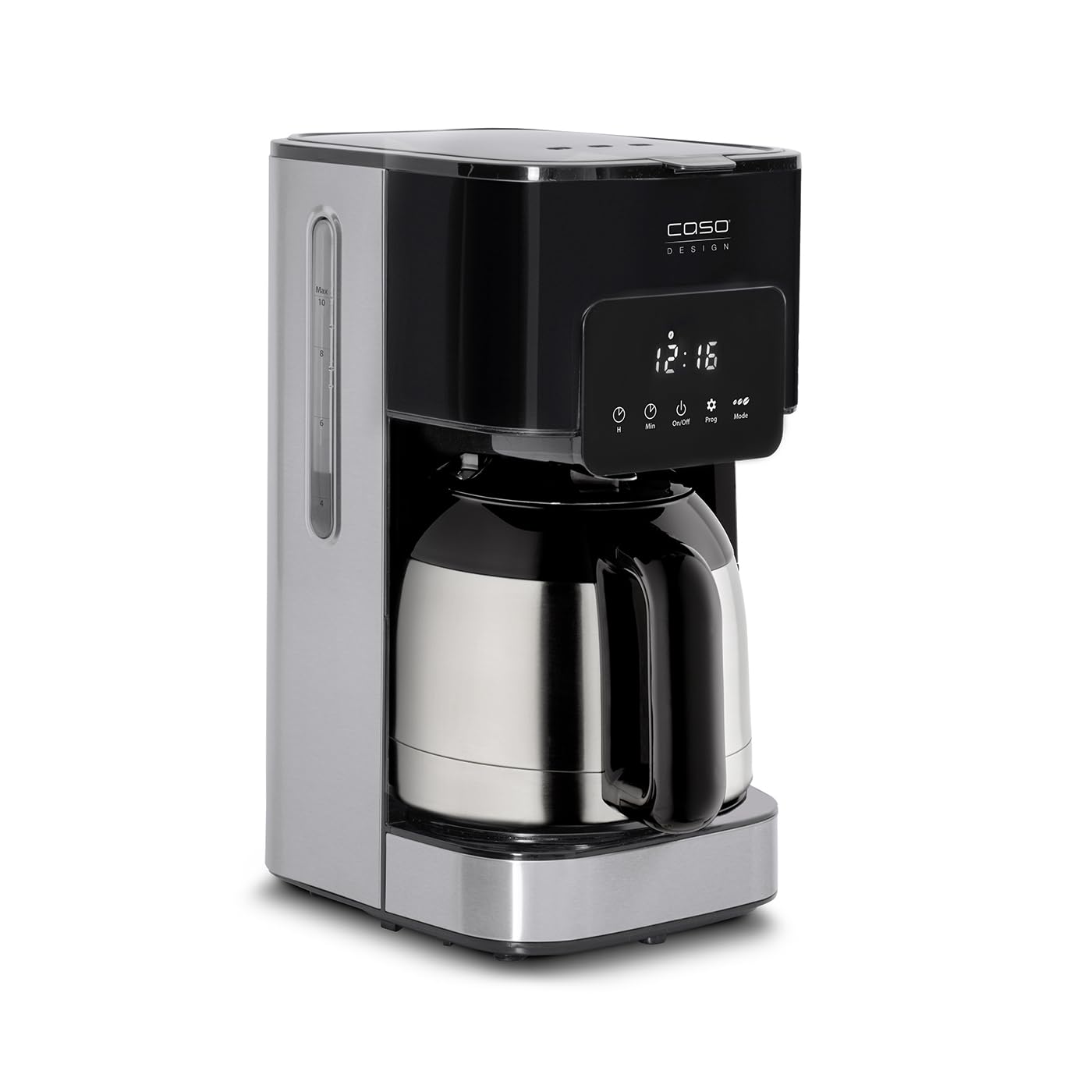 Caso Coffee Taste and Style Thermo - Kaffeemaschine mit Permanentfilter | 1,2 l, optimale Brühtemperatur 92-96 °C, Tropf-Stopp, optimierter Brühkopf, Isolierkanne, Edelstahl, Schwarz, 10 Tassen