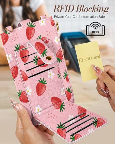 Image of Miss Adola Phone Purse Crossbody Bags for Women - Leather Small Cell Phone Wallet RFID Blocking with Card Slots & Adjustable Strap Cute Designer Aesthetic Cross Body Bags, Strawberry