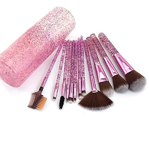 URBANMAC Makeup Brush Set With Storage Barrel – Pack of 12 (Shiny purple)