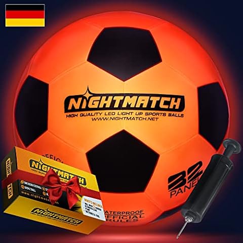 NIGHTMATCH Premium LED Light Up Football - Perfect Glow in The Dark Football Size 5 with 2 LEDs, 8 Batteries & 1 Pump - Glow Football with Water Resistance - Birthday & Christmas Gifts for Kids Cover