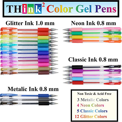 Image of [24 Colors] Think2 Color Gel Pens Set for Teens and Adult. Perfect for Drawing, Journaling, Doodling, Scrapbooking