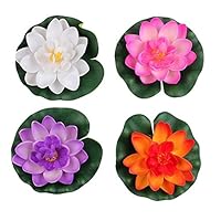 FSSTUD 4 STK Wasserlilie Schwimmend Lotusblüte Seerose Seerosen Pflanzen Künstliche Blumen Deko Teich 10cm