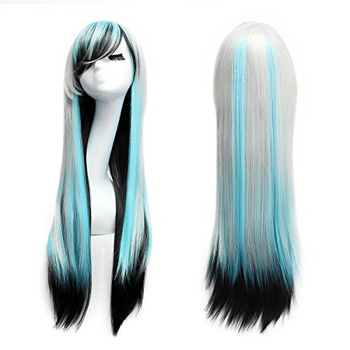 Leiwo Wigs,31.5 inch(80cm) Long Straight Wig with Wig Cap for Cosplay, Halloween Party-Blue