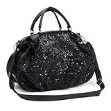 Generisch Damen Tasche Handtasche Shopper mit Pailletten Glitzer Schwarz, 35x30x10cm