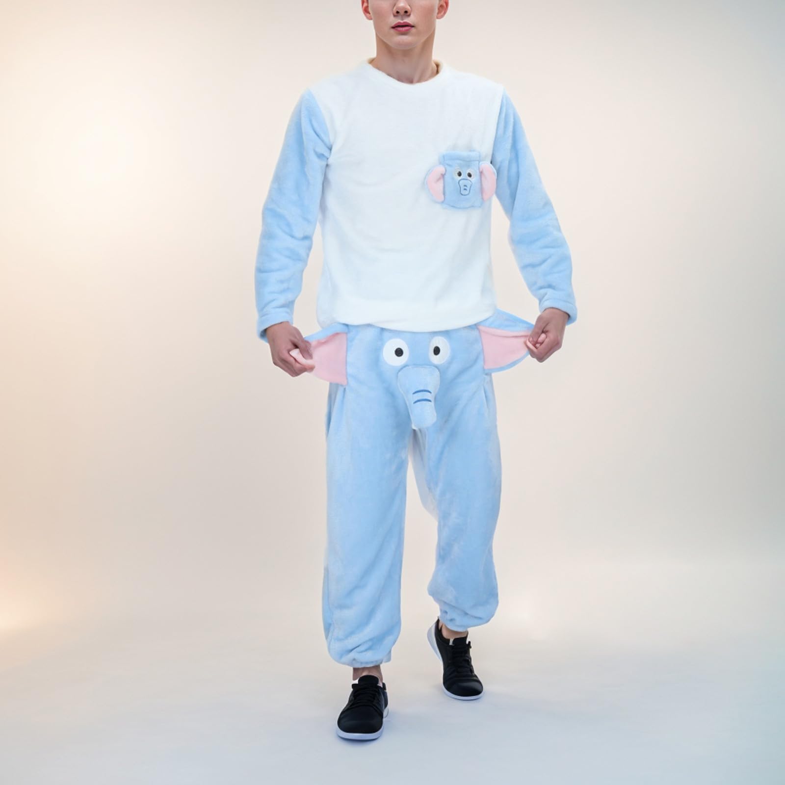 Generisch Pijama de elefante para hombre, divertido, 2 piezas, pijama de salón, ropa de cama, unisex, largo, ropa de dormir, diseño de animales, pantalones, traje de casa de manga larga