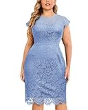 Miusol Women's Retro Lace Sleeveless Plus Size Formal Evening Prom Dress Light Blue