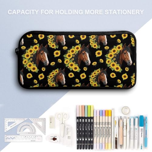 3PCS Backpacks Set, Large Capacity Travel Daypack 17 Inch Sunflower Horse Insulated Lunch Bag Lightweight Compact Pencil Pen Case4