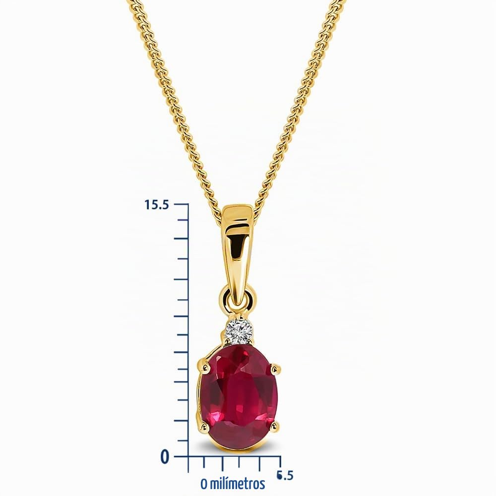 MIORE Collares Mujer Oro Amarillo/Oro Blanco 9 ct 375, Colgante con Diamante Natural y Gemas Ovales de Esmeralda Verde/Zafiro Azul/Rubí Rojo, Cadena Barbada 45 cm, Hecho a Mano, Estuche Para Joyas