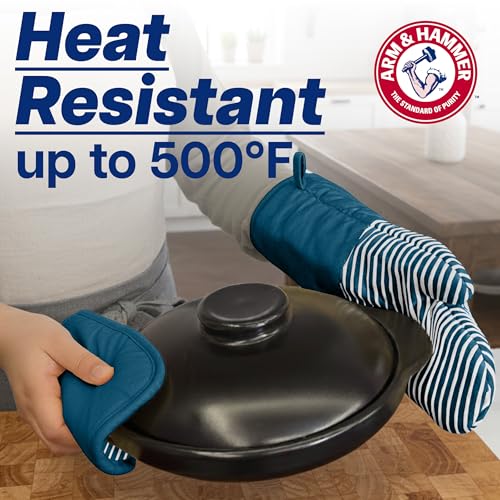Arm & Hammer Striped Oven Mitts, Heat Resistant, Non-Slip Silicone Grip, 2 Pack, Navy - image 6