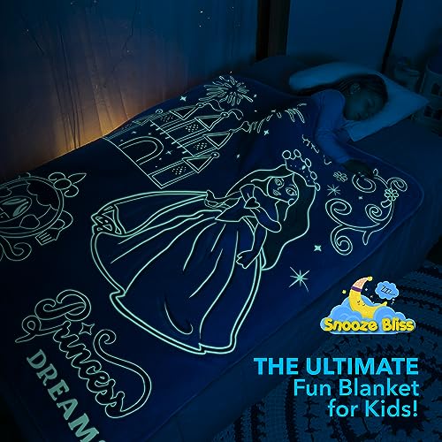Image of Snooze Bliss Glow in the Dark Princess Blanket- Fun Birthday Gift for Kids Who Love Toys & Dresses for Girls. Cute Toddler Blanket Throw for Princess Bedding and Room Decor