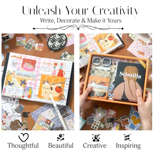 Image of The AutoStory Vintage Scrapbook Album Kit - A6 Junk Journal Notebook with Aesthetic Stickers, Collage Paper Pack & Washi Tape - DIY Journaling Supplies Gift for Teens & Girls (Scintilla, Yellow)