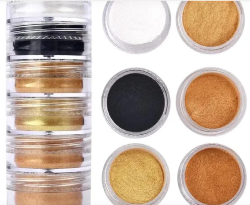 Set of 6 MICA powders for resin art | Available in 4 colour schemes - gold rust green, pink purple, blue theme & black copper white shades. Used for resin art | Must have for all beginners | various colour options (black white gold silver)-image-43