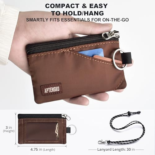 Image of RFID Blocking Travel Wallet with Adjustable Lanyard, Small Nylon Zipper Pouch and Badge Holder for ID, Credit Cards, Cash, Keys, Commuters (Coffee)