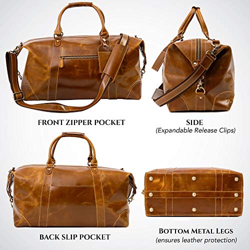Viosi Genuine Leather Travel Duffel Bag | Oversized Weekend Luggage | Buffalo Leather Duffle Bag For Men / Women | Sports Gym Overnight Carry-On Bag | Great Gift Idea