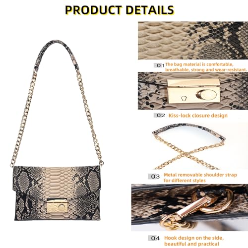 Women's Retro Chain Shoulder bag Snake Print Purse, Leather Crossbody Bag Handbag Evening Bag,Envelope Clutch2